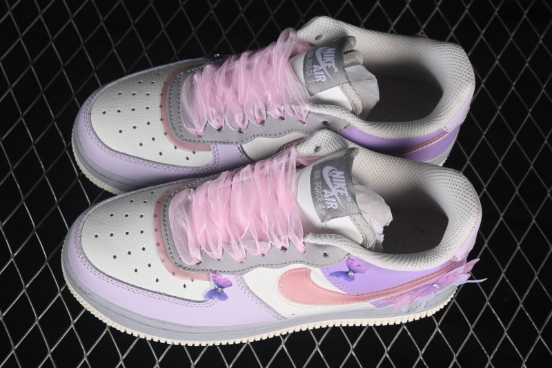 Nike Air Force 1 '07 Low Hand-Painted Graffiti Pastel Pink and Purple Butterfly Theme Casual Sneakers - CJ0304-160