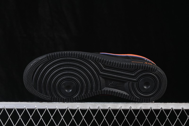 Nike Air Force 1 '07 Low Basketball Shoes with Black Suede and Orange Swoosh - FV3694-109