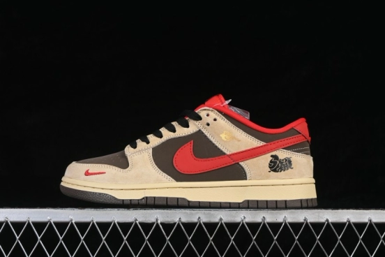 Nike SB Dunk Low Year of the Horse Collaborative Deep Brown Red Swoosh Premium Low-Top Skateboarding Shoes - TX1688-022