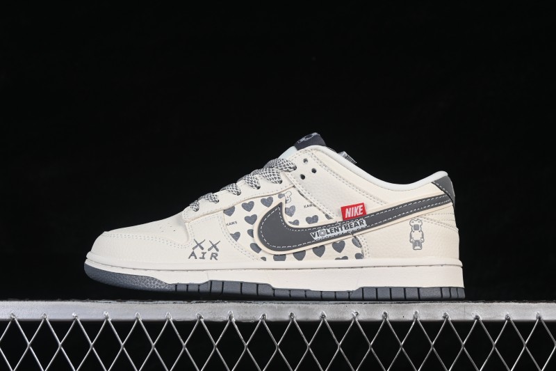 Nike SB Dunk Low Bearbrick Collaboration White Grey Dual Swoosh Low-Top Casual Skateboarding Shoes - TX1688-006