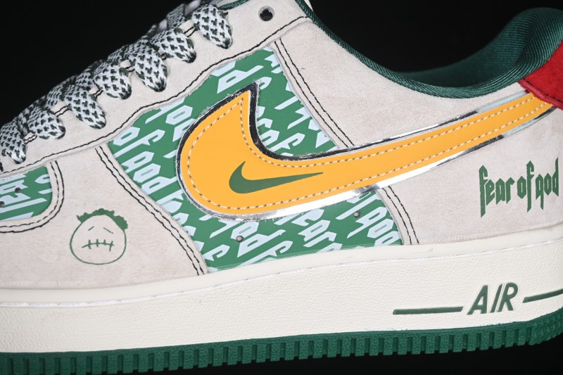 Nike Air Force 1 '07 Low Casual Sneakers with Grey-Green Accents and Full-Length Air Cushion - SY1388-025