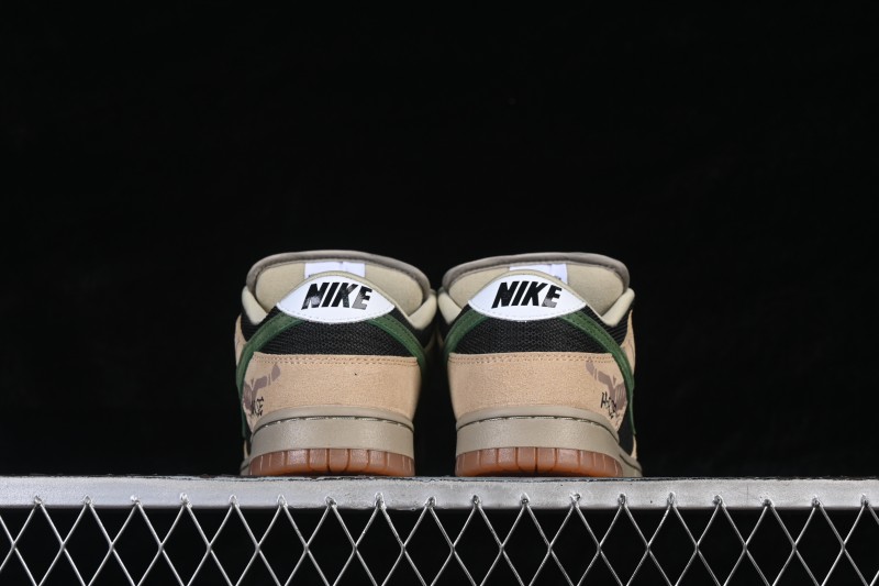 Nike SB Dunk Low Khaki Black Green Swoosh Skateboarding Shoes - HJ0367-200