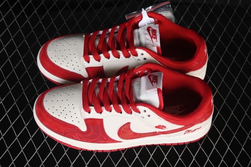 Nike SB Dunk Low Chinese New Year Year of the Horse Premium Custom Low-Top Skateboarding Shoes White Red Gold Auspicious Cloud - SD8888-008