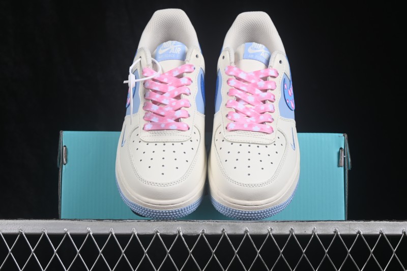 Nike Air Force 1 '07 Low Hand-Painted Sneakers with Pastel Blue and Pink Bubble Design - DB3301-112