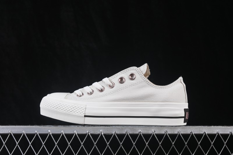Converse All Star Platform Low-Top Casual Skate Shoes in Pure White with Chunky Sole - 5SE970