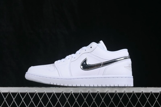 Nike Air Jordan 1 Low Retro Basketball Shoes with Silver Swoosh - IQ9381-100