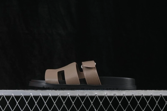 Hermes Chypre Flat Slide Sandals Elephant Gray