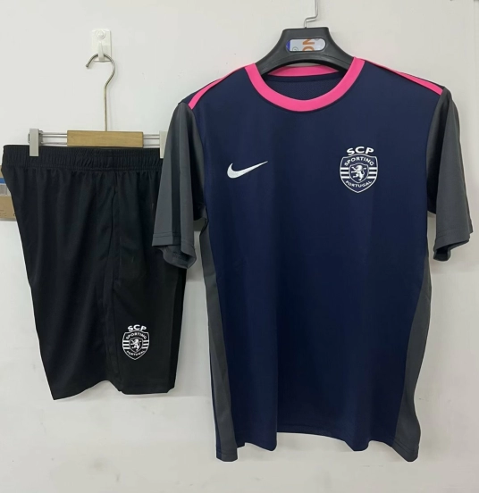 25/26 Sporting Lisbon Pre-match Training Jersey Navy Pink+Shorts