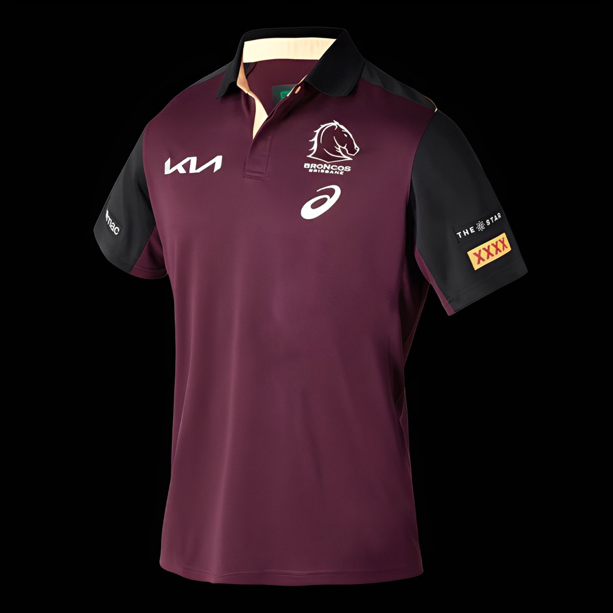 25/26 Brisbane Broncos Maroon with Black Sleeves Polo Shirt
