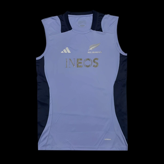 2024 New Zealand All Blacks Light Blue with Navy Side Panels Sleeveless Jersey