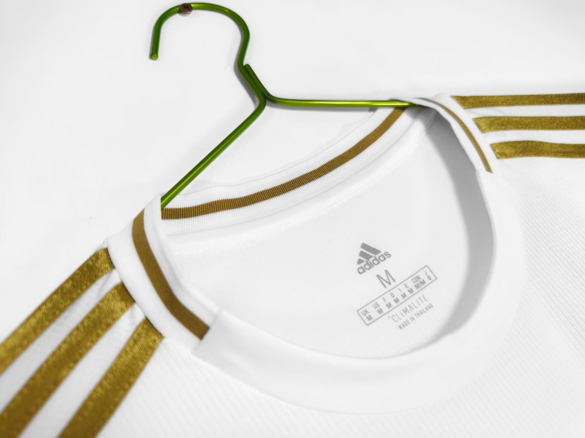 Retro 19/20 Real Madrid White with Gold Stripes Home Long Sleeve Jersey
